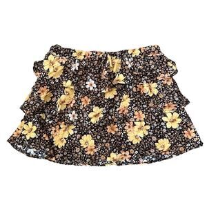 Blue Rain Francesca’s L NEW skirt orange yellow floral tiered layered mini dress